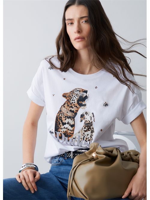 T-shirt con stampa e ricami gioiello LIU JO | WA6331JS904/P9272